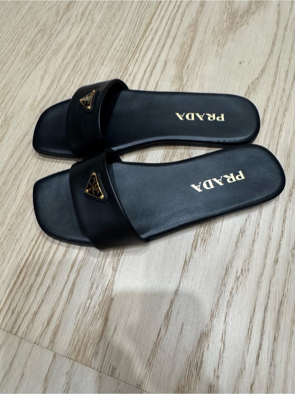 Prada Black Leather Logo Slide Sandals - Picture 2 of 4